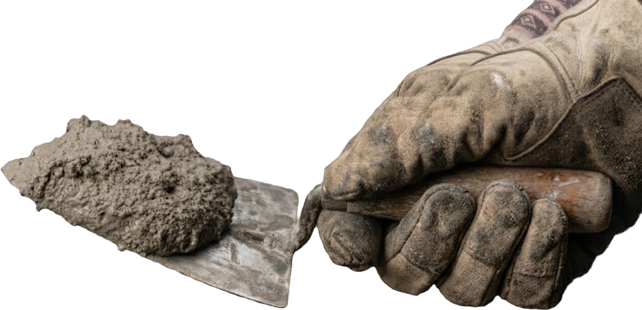 Mortero y cuchara de albañil para pruebas de control de calidad